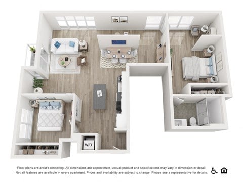 Floor plan for 1 bed, 1 bath, 932 sqft
